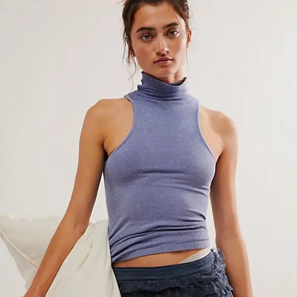 NWT Free People Intimately Always Ready Seamless Blue Turtleneck Tank